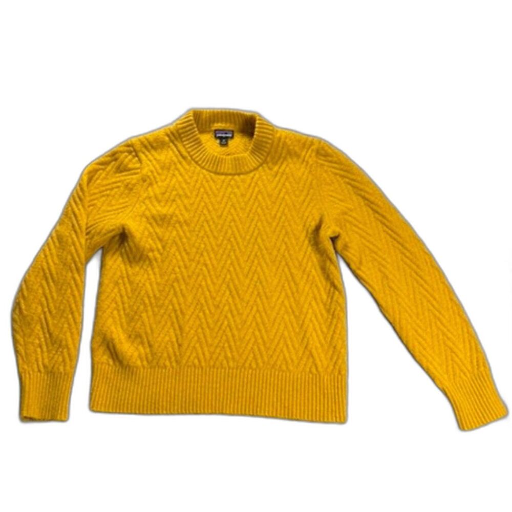 Patagonia Recycled Wool Blend Sweater Women’s M Yellow Crewneck Textured Knit